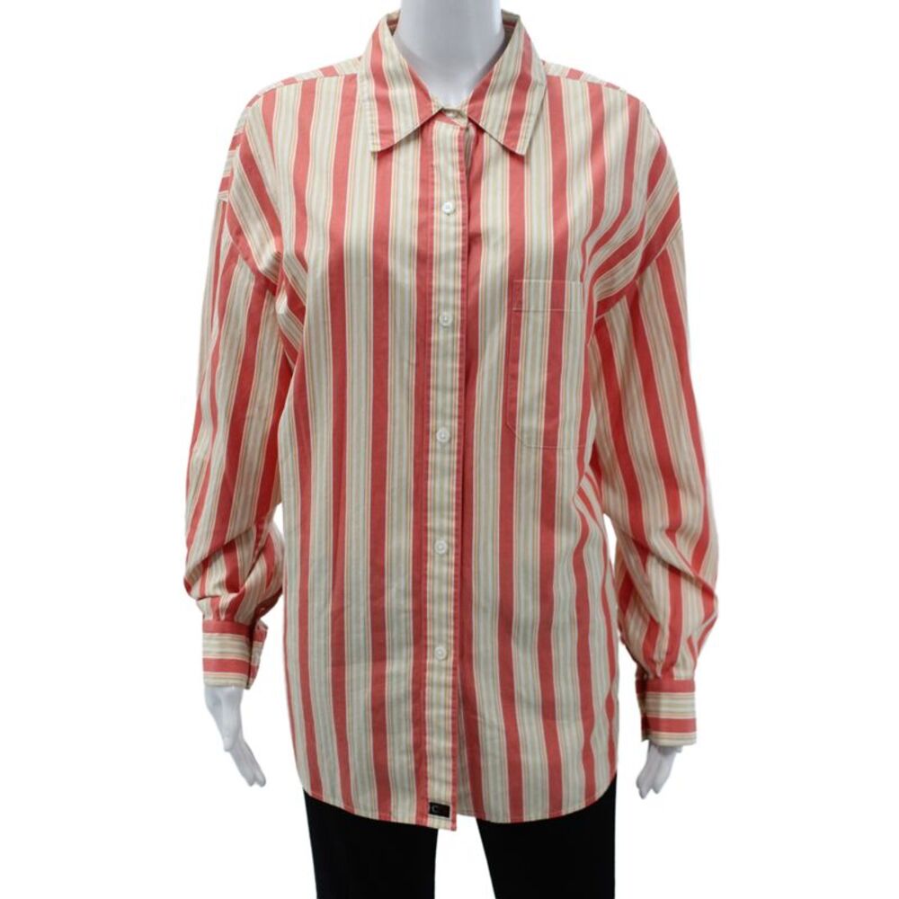 Ellen Tracy Women Striped Cotton Button-Up Top Long Sleeve Multi Size 16